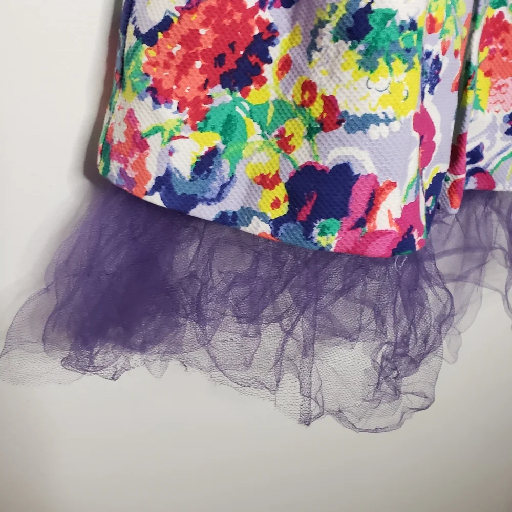 Janie and Jack 4 Toddler Girl Lavender Floral Tulle Tea Length Formal Dress